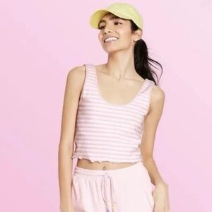 Stoney Clover Lane x‎ Target Pink Striped Ribbed Cropped Tank Top Size L
